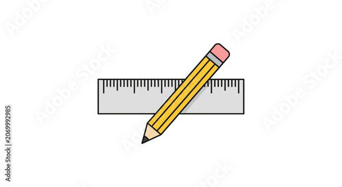 Illustration of a Pencil and Ruler on a White Background for Design Purposes