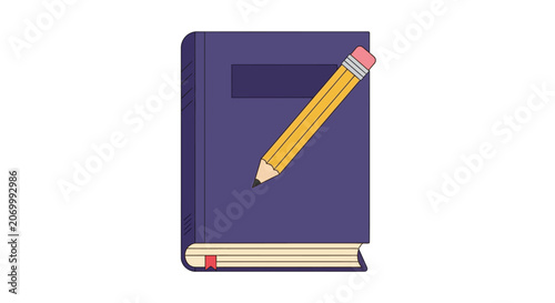 Illustration of a book with a pencil, symbolizing knowledge, writing, and education