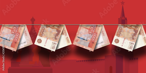 Cuadro en lienzo 5000 rubles banknotes hanging on rope
