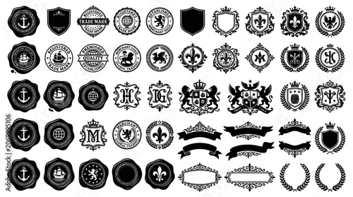 Collection of various crests and logos.