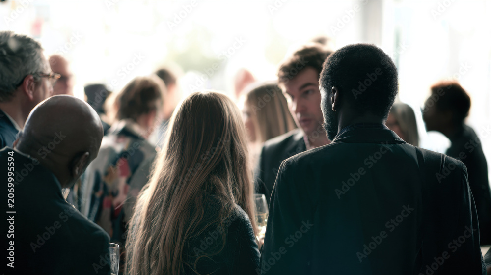 Fototapeta premium Networking event takes place in a bright indoor space with many people