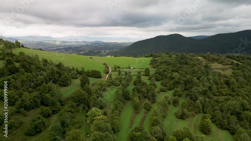 Aerial Drone View of Green Valleys, Forests and Mountains near Vlkolínec in Slovakia