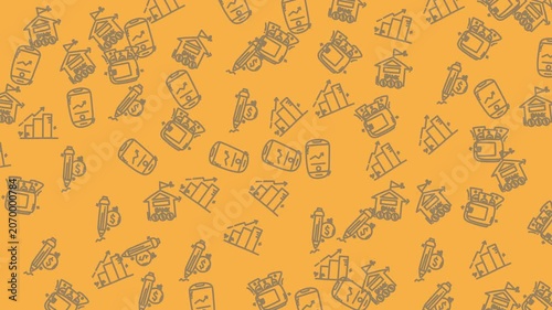 Bright and colorful collage of school and business related doodles on yellow background suitable for educational and office designs.