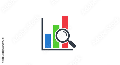 Data analysis and research concept represented by chart and magnifying glass for business