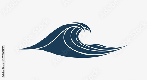 Minimalist graphic depiction of ocean wave in blue, representing marine themes and fluidity