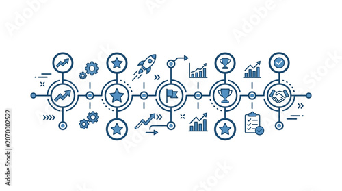 Business Process Workflow Infographic with Linear Icons