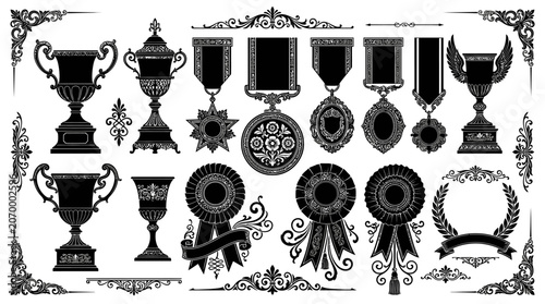 Trophies and medals on display.
