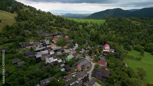 Aerial Drone View Over Vlkolínec Village, Forests, Valleys and Open Meadows