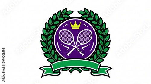 Champion laurel badge with tennis symbol, premium award emblem for winners, achievements, tournament branding, and championship recognition designs
