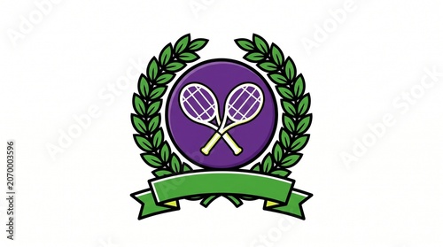 Champion laurel badge with tennis symbol, premium award emblem for winners, achievements, tournament branding, and championship recognition designs

