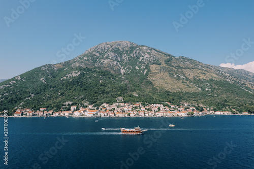 Scenic coastal village and mountains in Perast Montenegro