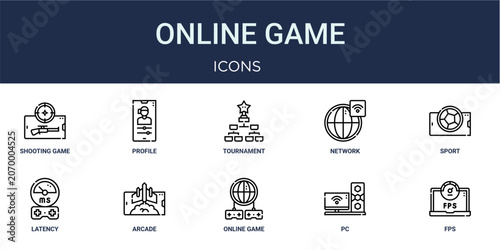 Bild auf Leinwand Set of 10 outline Online Game icons for reports, landing pages and application screens