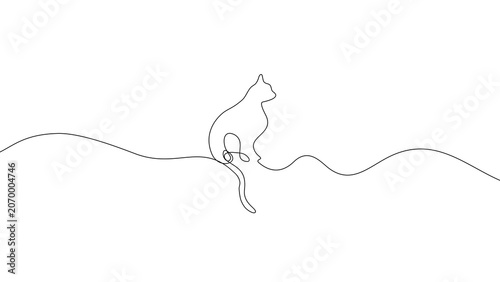 One Line Drawing Cat Sitting 