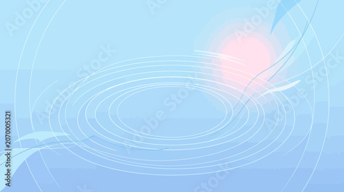 A soft abstract background featuring light blue circles and a glowing sun shape