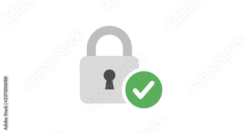 Secure data padlock with a green check mark for approved or accepted concept