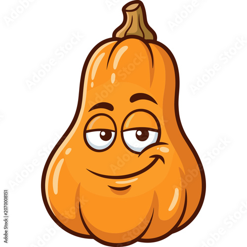 A cheerful cartoon pear with a smug face and eyes looks directly forward.