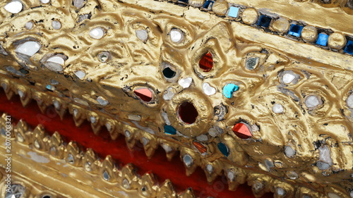 Принти на полотні Extreme Close Up Gilded Naga Serpent Carving With Inlaid Color Mirror Glass