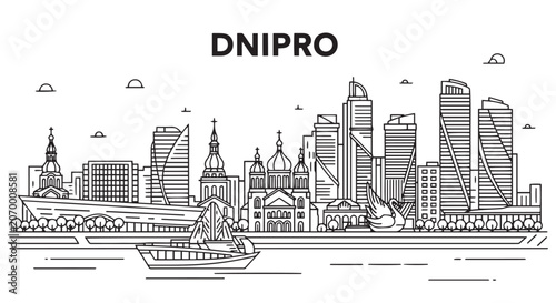 Schilderij op canvas Dnipro Skyline Illustration Black and White