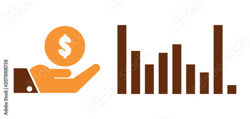 Hand Holding Money Coin and Business Growth Chart Vector Illustration
