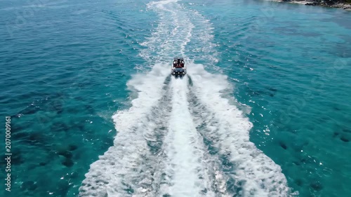 Speedboat ocean turquoise water wake summer adventure travel coastline outdoor recreation tropical aerial vacation blue leisure, speedboat turquoise water tropical aerial summer coastline adventure