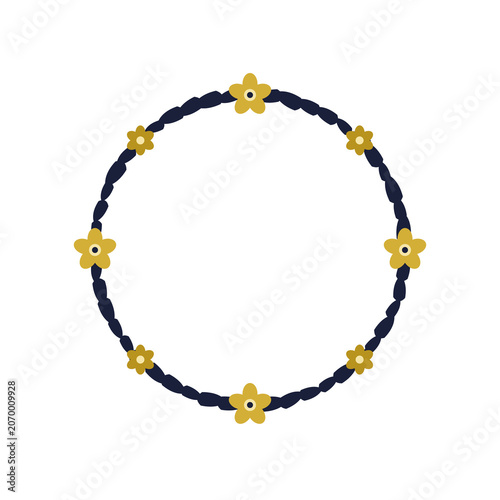 Fotografi Floral Wreath with Flowers Midnight Gold Wedding Floral Round Border Vector with
