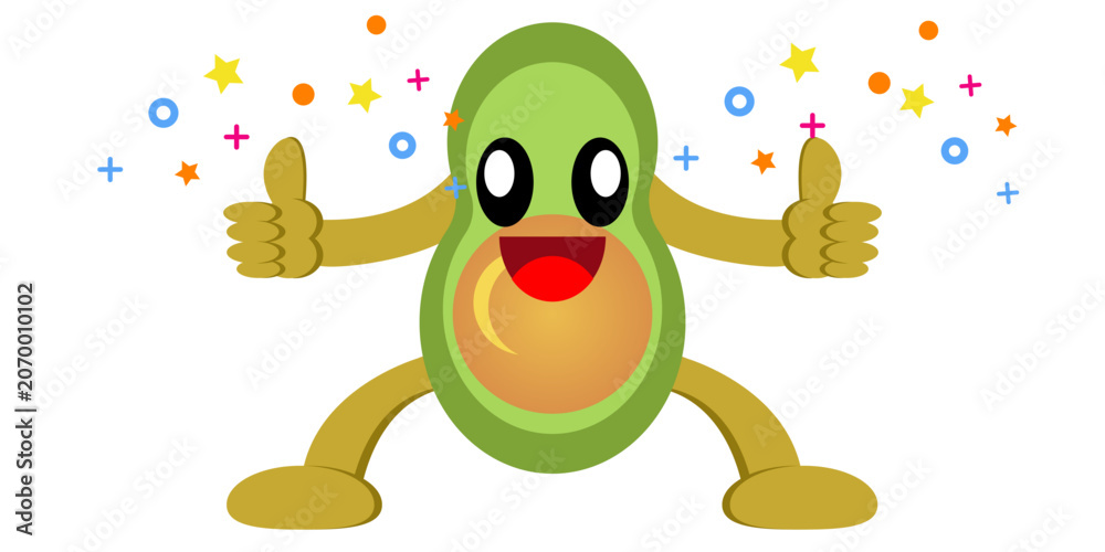 Obraz premium Avocado Mascot Cartoon Character on White Background, Cute Avocado Fruit Cartoon, Funny Vegetable Mascot, Adorable Food Character, Isolated Vector Illustration 