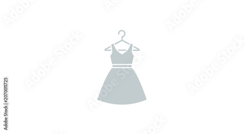 A simple icon of a dress hanging on a clothes hanger against a plain background