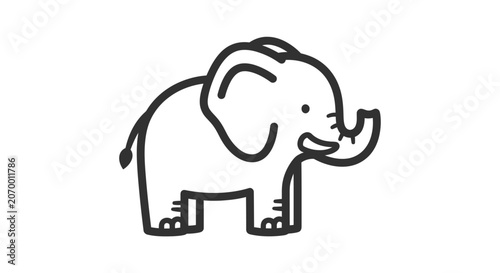 A simple black and white line drawing of a cute baby elephant
