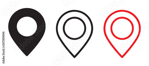 Tableau sur toile Location marker pin icons in solid and outline styles with red color variation for map highlighting