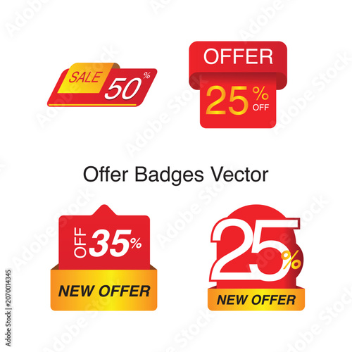 Collection of red and yellow offer badges sale and discount labels for retail marketing isolated on 