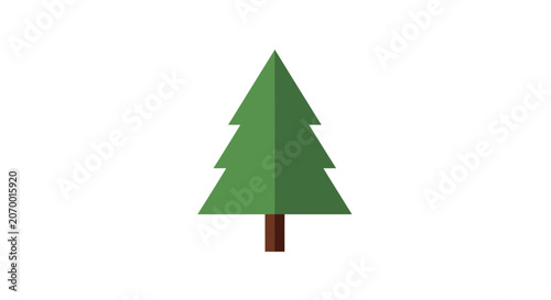 Minimalist representation of a green coniferous tree, icon or symbol on white background