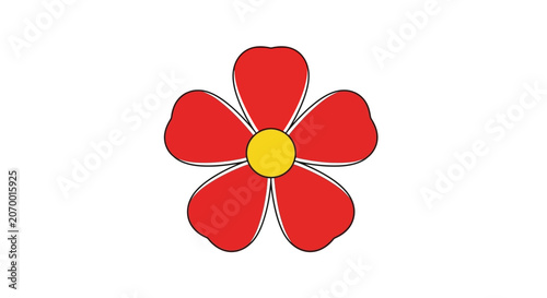 Simple illustration of a vibrant red flower with a yellow center, isolated on white backdrop