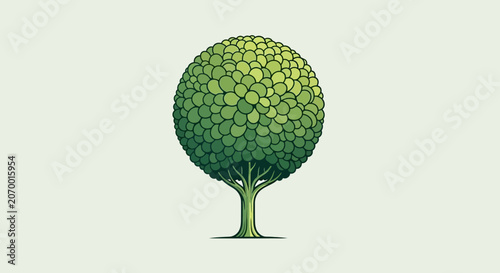 Stylized graphic illustration of a single tree with a spherical leafy crown, nature
