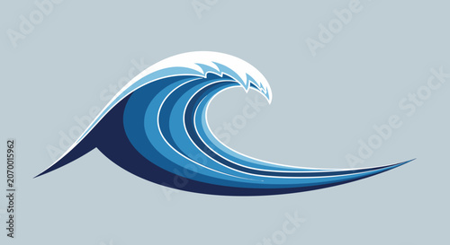 Stylized wave graphic design in shades of blue with a gentle gradient effect on a light gray