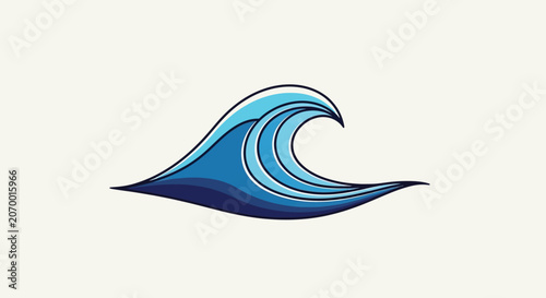 Stylized Ocean Wave Illustration in Shades of Blue Against a Cream Background