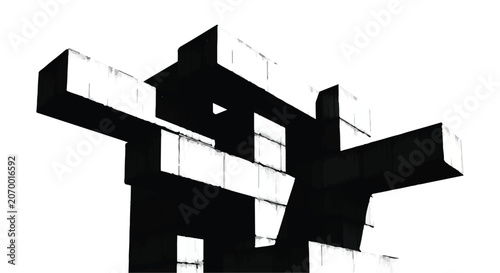 Architecture blocks form a modern building structure with sharp monochromatic lines.