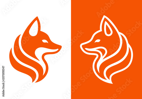 Modern Minimalist Fox Logo Vector Design - Sleek Orange and White Animal Head Mascot Icon for Corporate Identity, Creative Startup Branding, Tech Business Emblem, and Line Art Style Graphic