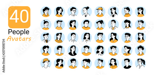 40 People Avatar Collection Set - Flat Cartoon Character Icons Bundle