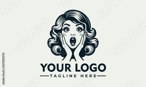 Photos Surprised Woman Retro Style Vector Logo Illustration for Beauty and Lifestyle Br