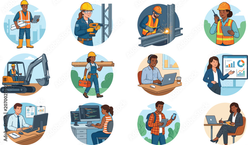 Fototapeta premium Diverse Professionals at Work in Various Settings and Industries Daily