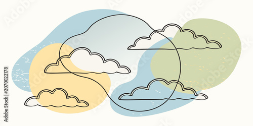 Minimalist cloud line art with textured pastel background shapes minimalist background abstract illustration creative backdrop aesthetic artistic stylized composition decorative stationary