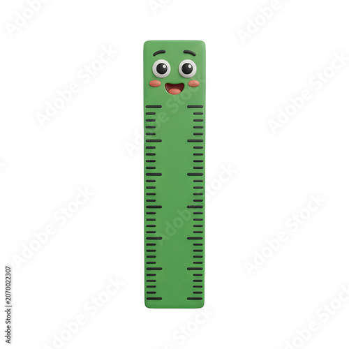 Cute Green Cartoon Ruler with Happy Face