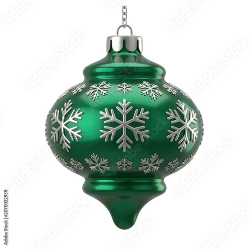 Green Christmas Ornament with Snowflakes Isolated on Transparent