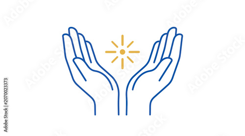 Cupped Hands with Sun Icon Vector Illustration
