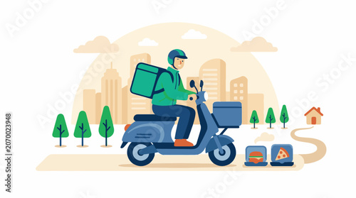 A delivery person rides a scooter with food (4)