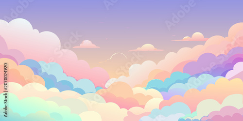 Pastel sunset sky with soft clouds and dreamy light background gradient twilight illustration colorful peaceful heavenly artistic backdrop atmosphere decorative wallpaper ethereal