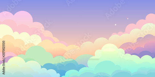 Dreamy pastel sunset sky with fluffy clouds illustration abstract colorful background wallpaper gradient illustration atmosphere artistic whimsical cheerful peaceful tranquil beautiful