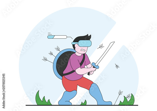 Cuadro en lienzo VR Gaming Virtual Reality Flat Vector Illustration
