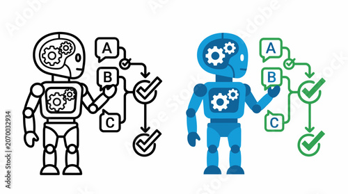 Fotografie Robots optimizing workflow algorithms