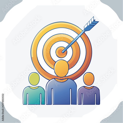 Flat illustration of target with arrow and team